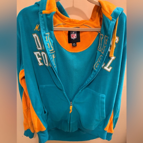 NFL MIAMI DOLPHINS FLEECE EMBROIDERED MEN’S FULL ZIP HOODIE 2XL VINTAGE - Picture 7 of 11